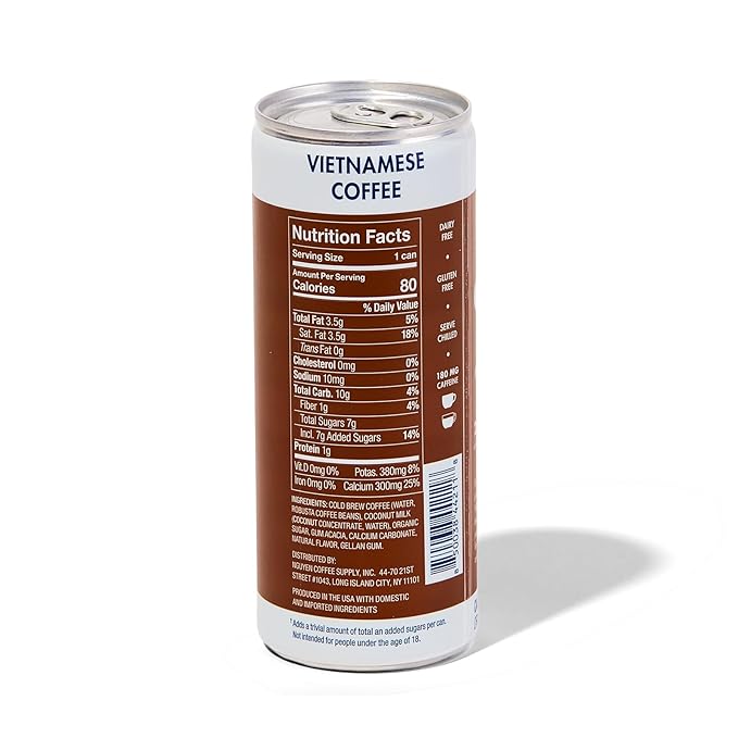 Nguyen Coffee Supply - Coconut: Vietnamese Cold Brew Iced Coffee 100% Robusta Low Sugar Dairy-Free 7.5 fl oz cans [12 Pack]
