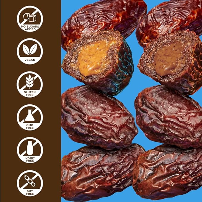 Realsy Pitted &amp Stuffed Medjool Dates Organic Dates with No Sugar Added Gluten-Free Vegan Good Source of Fiber Low Glycemic Index All Natural Healthy Snack (Variety 6 Pack)