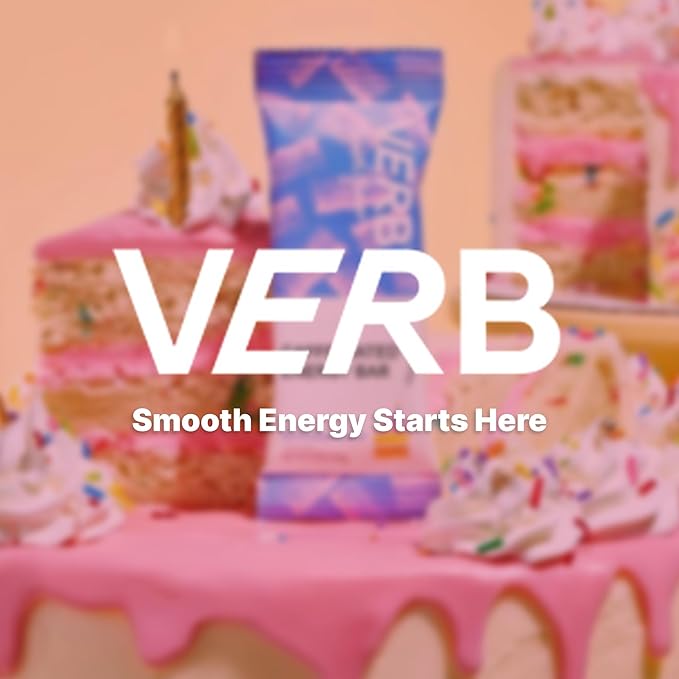 Verb Caffeinated Energy Bars Birthday Cake (26g Pack of 16) 110-Calorie Delicious Low Sugar Energy Bar - Vegan Gluten Free On-the Go Snack with 80mg Green Tea Caffeine Only Real-Food Ingredients