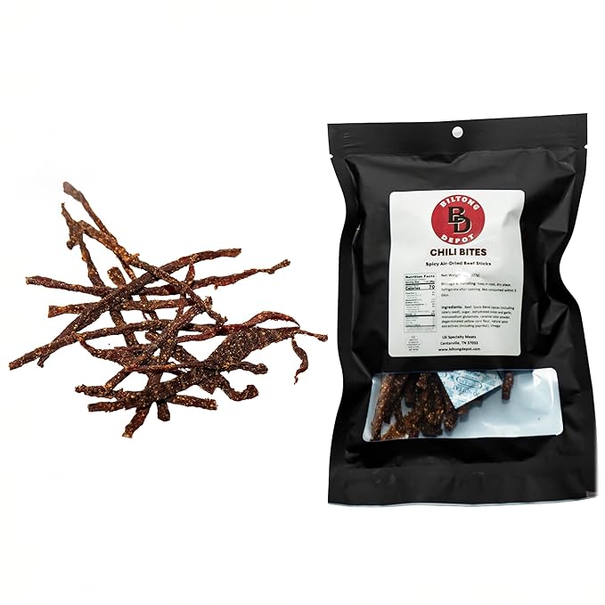Biltong Depot Chili Bites - 8oz | Thin Sliced Air-Dried Beef Sticks | Spicy Beef Jerky Snack | High Protein | Keto &amp Paleo Friendly | Zero Sugar | Gluten Free