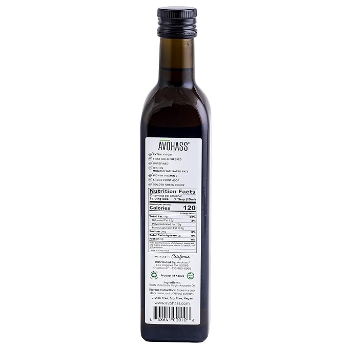 Avohass Kenya Extra Virgin Avocado Oil First Cold Pressed Unrefined 16.9 fl oz Bottle