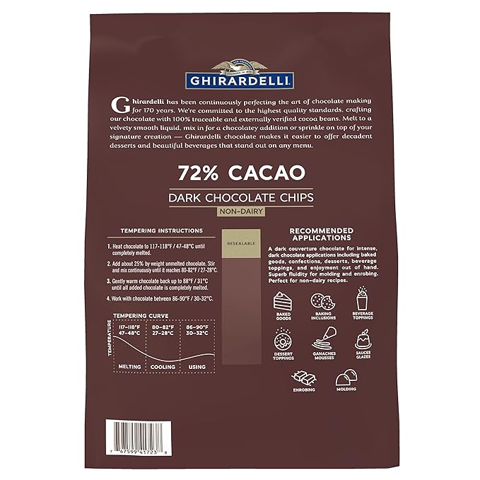 Ghirardelli Chocolate Company 72% Cacao Dark Chocolate Chips 5lb. Bag (Pack of 2)