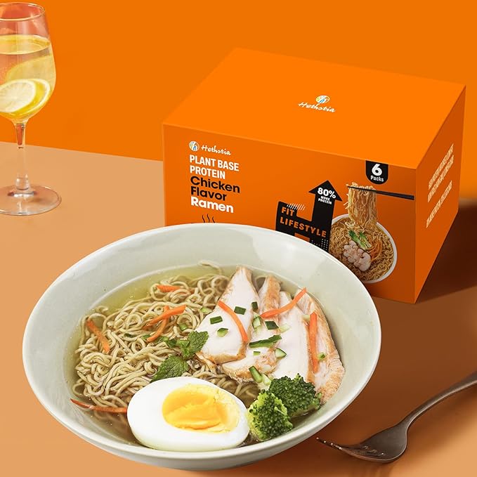 Hethstia Spicy Beef Pho &amp Chicken High Protein Ramen Cup – Instant Vegan Shirataki Soup + 32g Plant Protein – 6 Beef Pho Cups + 6 Chicken Ramen Cups