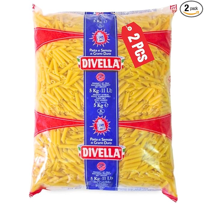 Divella Penne Rigate #27 Bulk 10 lb (Pack of 2) - Authentic Italian Pasta Made with Durum Wheat Semolina Perfect ‘Al Dente’ Texture for Every Dish