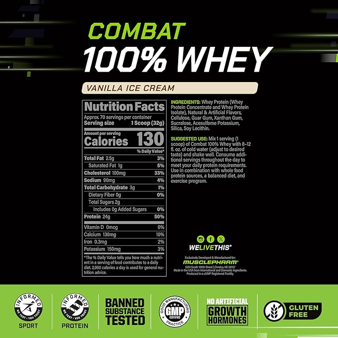 MusclePharm Combat 100% Whey Protein Powder Bundle - Vanilla &amp Chocolate Milk Fast Recovery &amp Muscle Gain 5lb 67-70 Servings