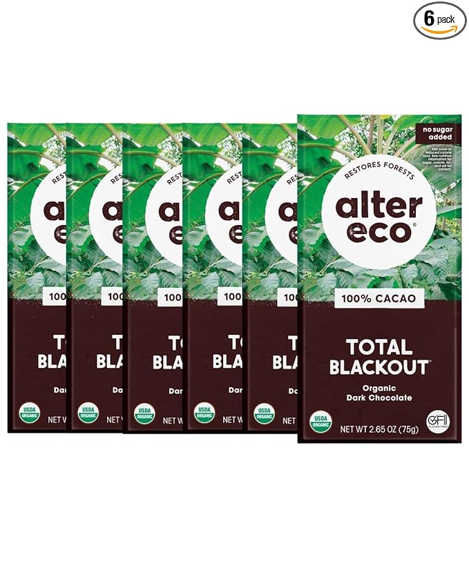 Alter Eco | Dark Chocolate Bars | Pure Dark Cocoa Fair Trade Organic Non-GMO Gluten Free (6-Pack Total Blackout)