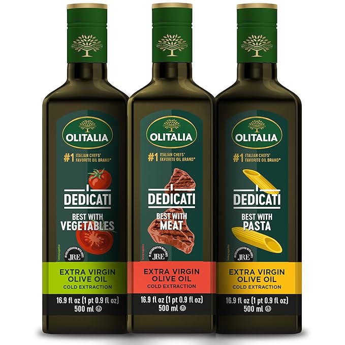 Olitalia Extra Virgin Olive Oil – Meat Pasta and Vegetables Flavor Booster (3 Pack) – EVOO Polyfenol – Extracted and Bottled in Italy - Dressing and Marinate – Organic Cold Pressed