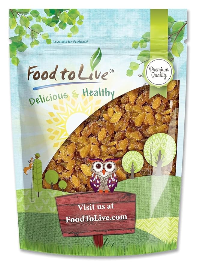 Food to Live California Jumbo Golden Raisins 2 Pounds – Seedless Sun-Dried No Added Oil No Added Sugar Kosher Vegan Raw Bulk