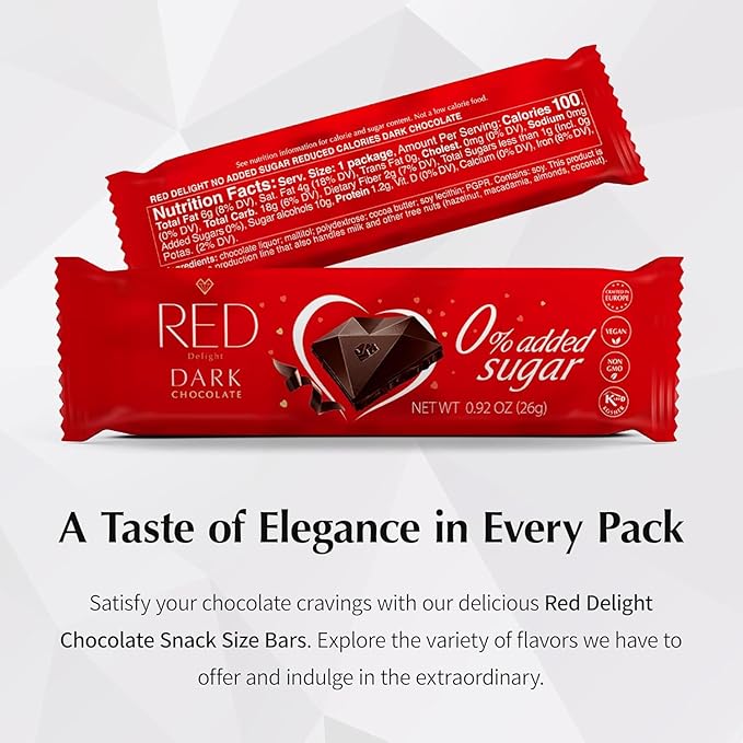 RED Delight®™ Dark Chocolate 12 Count Box of Grab N Go Travel Size Bars (0.92 Ounces Each) (3 Boxes - Total of 36 Bars)
