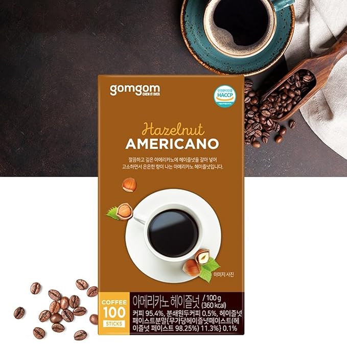 Korean Instant Coffee Mix Sticks Americano and Hazelnut 100 Count 1g Each Gom gom (100 Hazelnut)