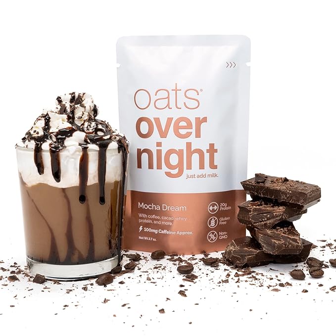 Oats Overnight Mocha Dream 8 Pack + BlenderBottle &amp Chocolate Chip Cookie Dough 8 Pack - 20g Protein High Fiber Breakfast Shake - Gluten Free Non GMO Oatmeal