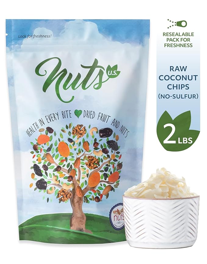 NUTS U.S. - Coconut Chips (Unsulphured) | Unsweetened and Raw | Gluten Free Snack | Vegan and Non GMO | Packed in a Resealable Bag!!! (2LBS)