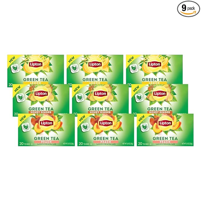 Lipton Green Tea Variety Pack Honey Ginger Lemon &amp Peach 20 CT (3 ea)