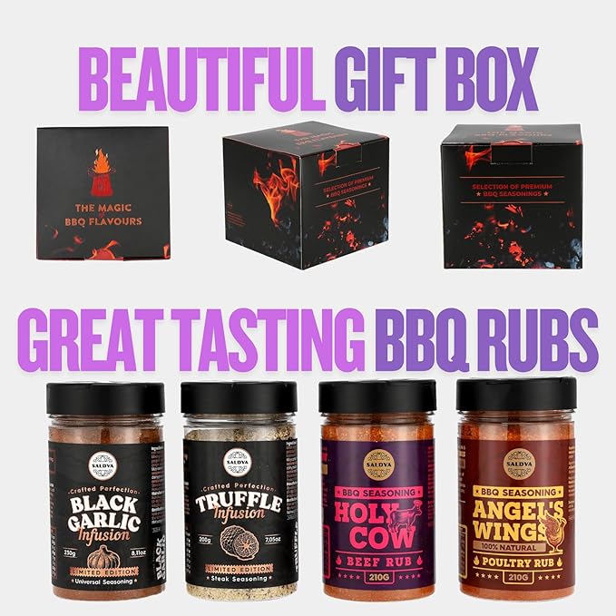 Premium BBQ Rub Gift Set - Holy Cow Angel’s Wings Black Garlic Truffle Infusion BBQ Rubs | Pack of 4 | 100% Natural | Spice Gift For Foodie