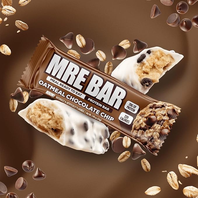 REDCON1 MRE Oatmeal Chocolate Chip Protein Bars - 12 Count Snack Bars for Breakfast or Post-Workout