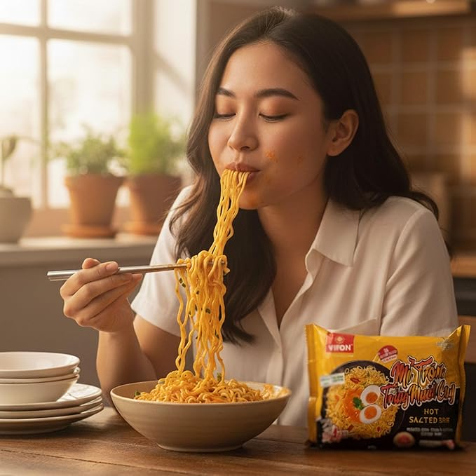 VIFON Mixed Salted Egg Instant Noodles Hot Flavor (Mì Trộn Trứng Muối Cay) 24-Pack (4.6 oz / 105 g each) | Dried Mix | Vietnamese Premium Noodles | Ready in 4 Minutes
