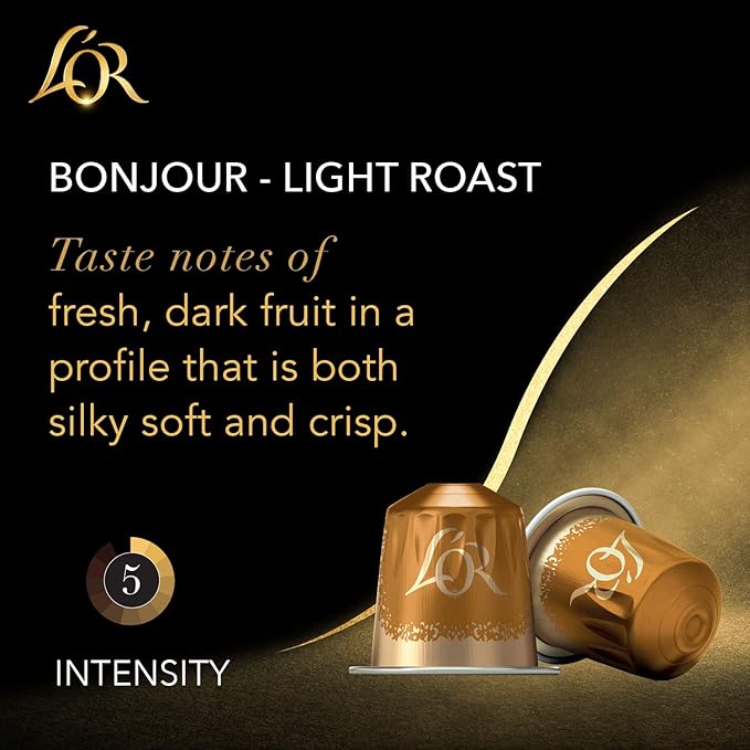 L'OR Coffee Pods 50 Count Bonjour Light Roast Blend Single-Serve Aluminum Coffee Capsules Compatible with the L'OR BARISTA System &amp *Nespresso Original Machines 50 Count (Pack of 5)