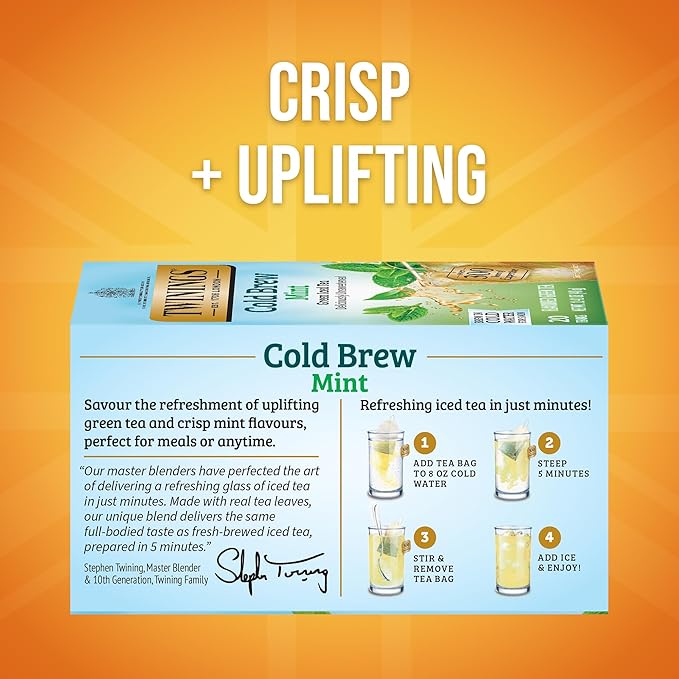 Twinings Mint Green Cold Brew Iced Tea Bags 20 Count (Pack of 6) Unsweetened Flavoured Green Tea Caffeinated 120 Teabags