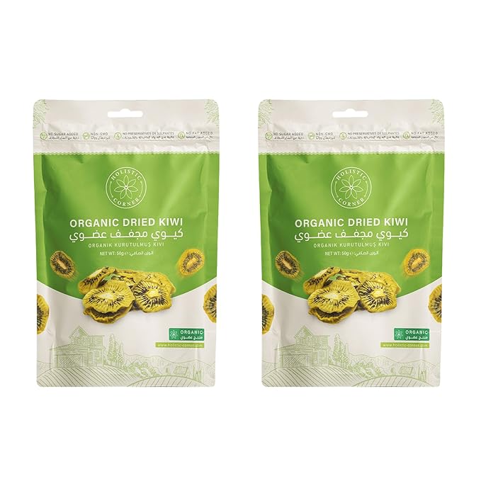 Holistic Corner Organic Dried Kiwi Oven Dried Sliced Kiwi Chips No Sugar Added Non-GMO 50g | 0.11lbs | 1.8oz 2 Pack