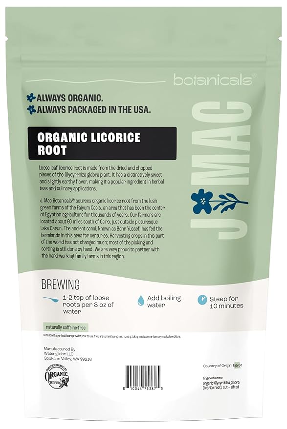 J MAC BOTANICALS Organic Licorice Root Tea Cut and Sifted Dried Herb regaliz Raiz organico