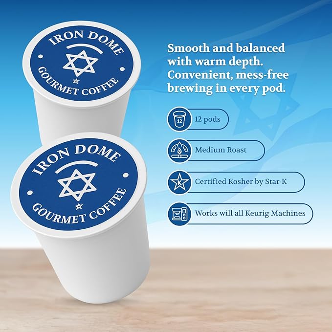 Iron Dome Coffee - Jerusalem Sunrise Medium Roast Coffee Pods – Smooth &amp Balanced Flavor – Freshly Roasted Medium Roast K cups coffee – 12 Count