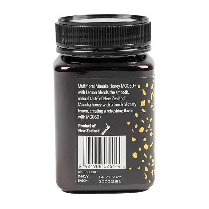 Streamland Multifloral Mānuka Honey with Lemon Pure New Zealand Honey Zesty Natural Flavor Premium Quality (MGO 50+ 17.6 oz)