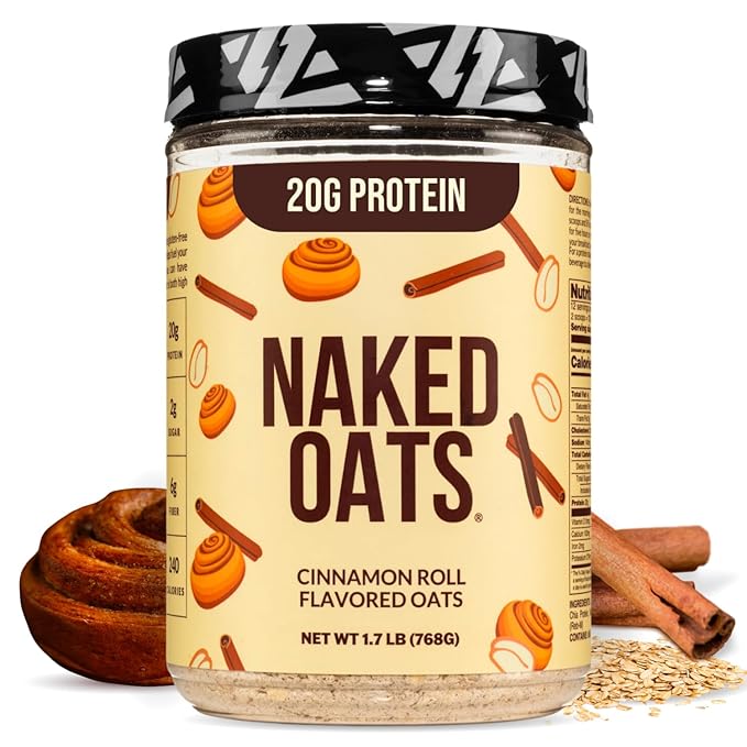 Naked Oats - Cinnamon Overnight Oats 20g Whey Protein Gluten-Free Oatmeal Instant Breakfast or Shake High Protein Oatmeal High Fiber Breakfast Shake Non GMO No Soy - 12 Servings