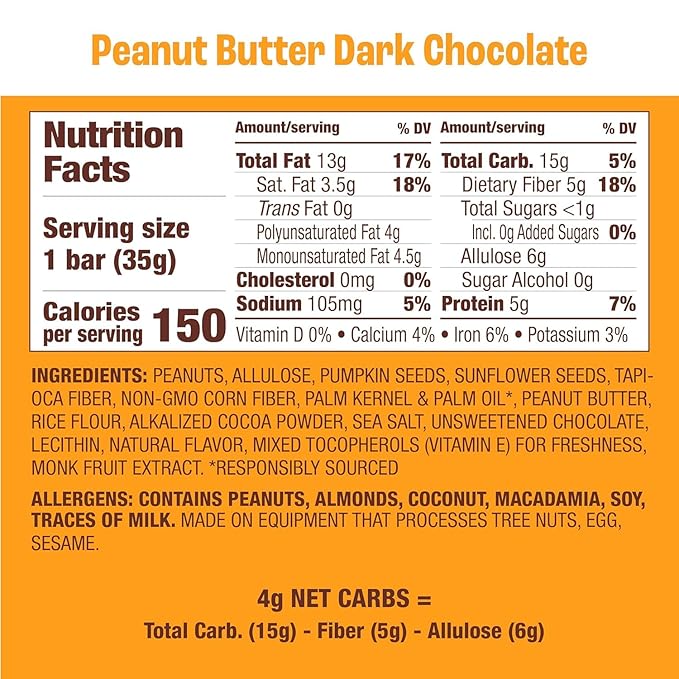 Munk Pack Nut &amp Seed Bars Peanut Butter Dark Chocolate Prebiotic &amp Probiotic GLP-1 Snack Gut Friendly 5g Fiber 5g Plant Protein Gluten Free Keto No Sugar Alcohols 3g Net Carb 24 Coun