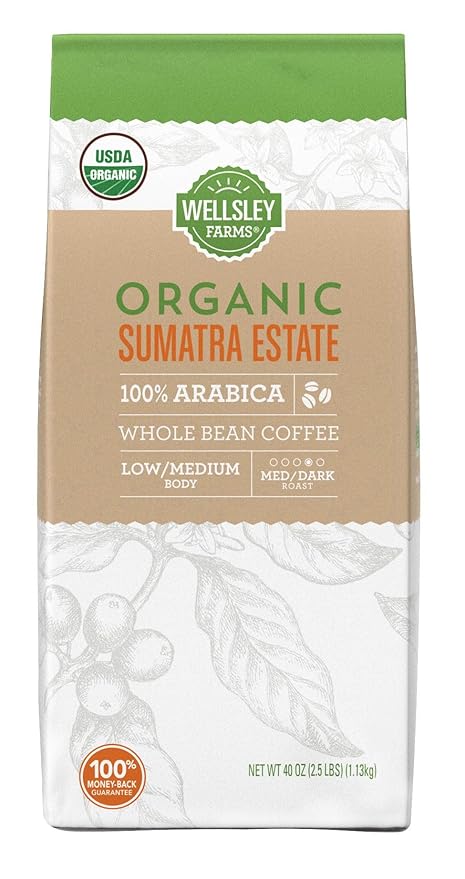 Wellsley Farms Organic Sumatra Estate Whole Bean Coffee 40 oz.