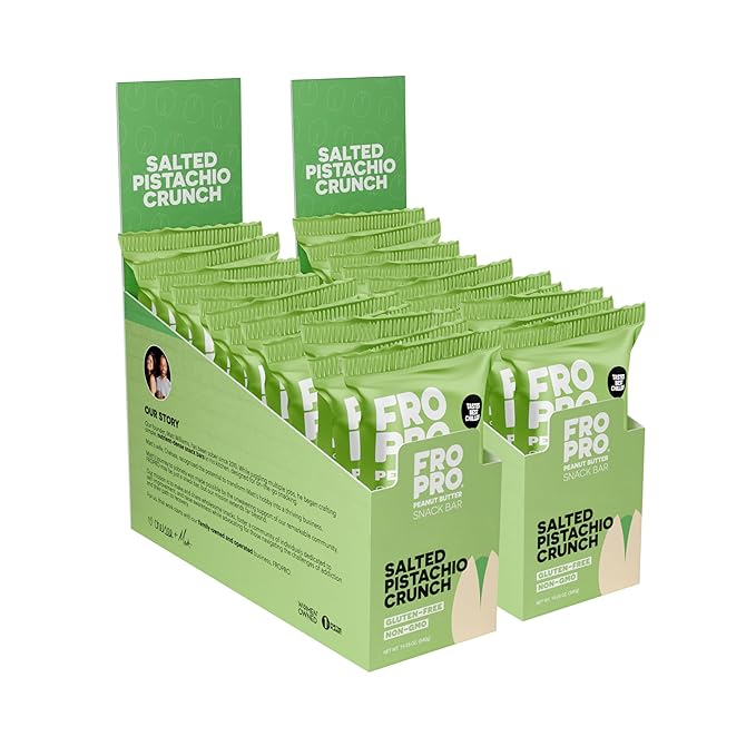 FROPRO Plant Protein Snack Bars - Plant Based Protein All-Natural Gluten Dairy &amp Soy Free High Protein Bars with Low Calories | Salted Pistachio Crunch 24 Pack