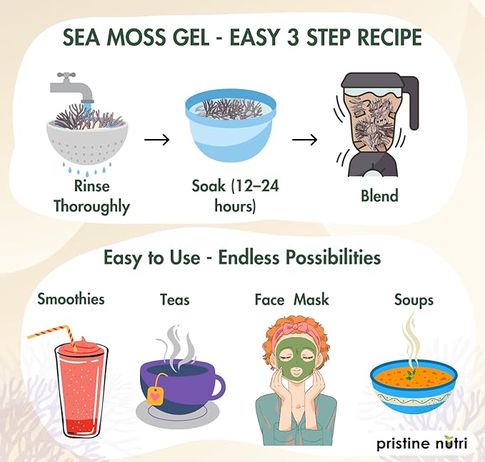 Purple Sea Moss Wildcrafted Raw Seamoss from St. Lucia Sun-Dried True Mineral-Rich Superfood Makes 160+ oz of Sea Moss Gel 100% Natural Vegan Non-GMO 8 oz bulk package