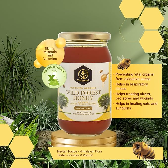 Shiva Organic's Wild Forest Honey - NPOP Organic Certified NMR Tested Natural Honey No Added Sugar Flavorful - 35.27 Ounces (1000g)