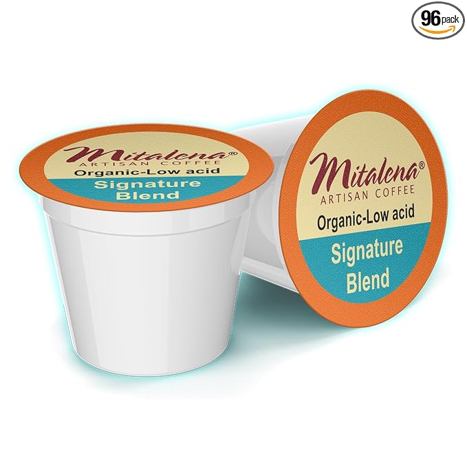Mitalena Signature Blend 96 ct. Organic Low Acid Coffee Pods - Compatible with Keurig Coffee Maker - 100% Arabica