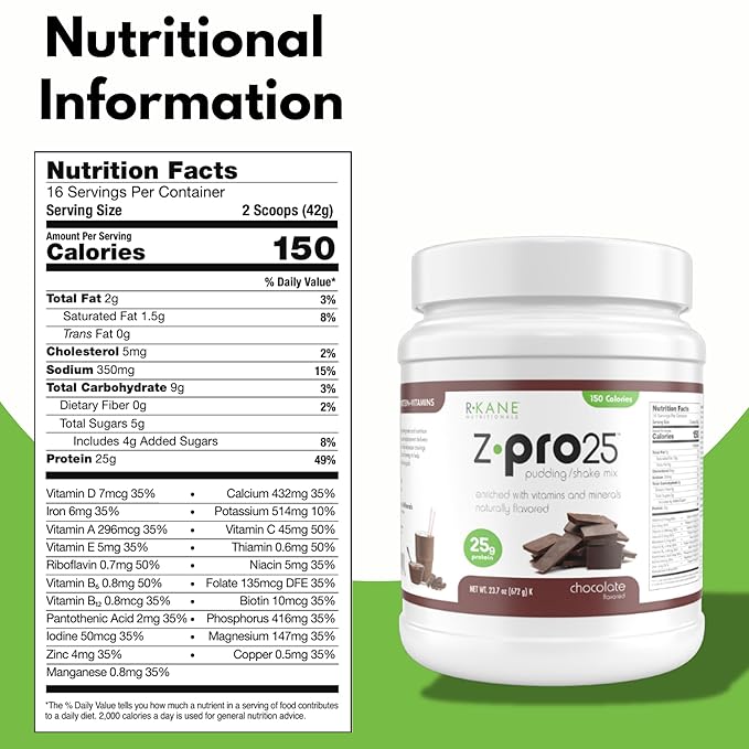 Z-Pro25 Protein Powder 23.7 oz 16 Servings – 25g Casein &amp Whey Blend – Low-Carb High-Protein Meal Replacement Shake – Muscle Recovery &amp Weight Management - 21 Vitamins &amp Minerals – Choc