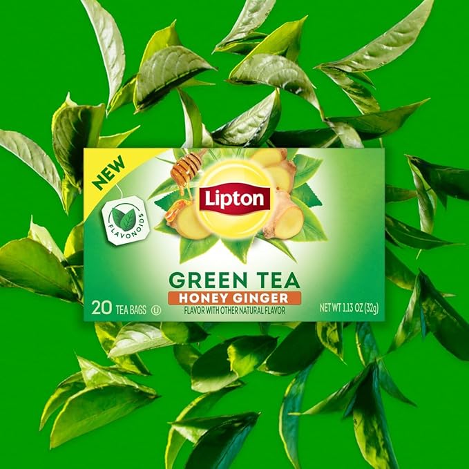 Lipton Honey Ginger Green Tea Bags Flavored Unsweetened Teabags for Hot Tea or Iced Tea with Caffeine and Flavonoids 120 Total Tea Bags (20ct - Pack of 6)