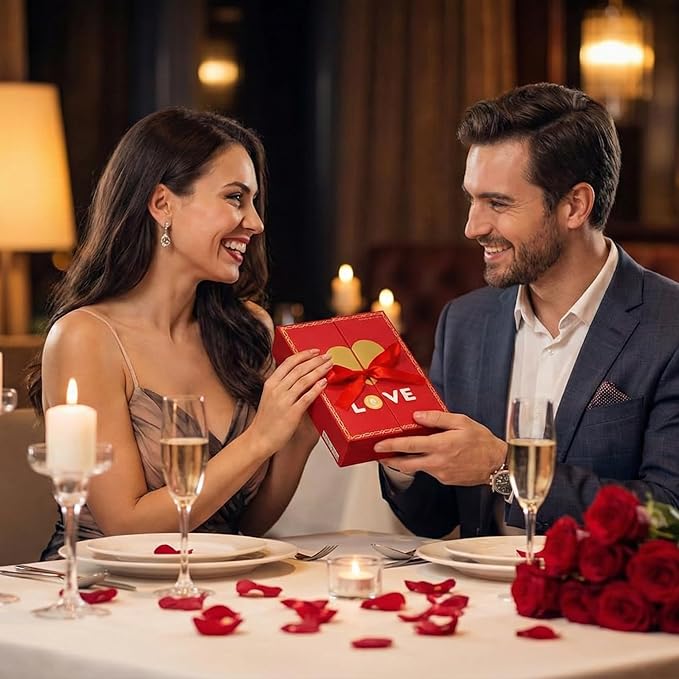 CARIANS Valentine's Day Belgian Chocolate Gift Box of Love Luxury Milk Chocolates with Strawberry and Hazelnut Cream Elegant Valentine’s Day Gift for Her and Great Present for Lovers 12 pc