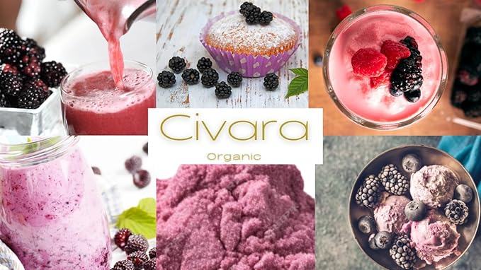 Civara Organic Blackberry Powder 6oz &amp 12oz | 100% Natural Fruit Powder | No Sugar &amp Additives | Great Flavor for Drinks Smoothie Beverages | USDA Organic | Vegan | Gluten Free (6 Ounces)