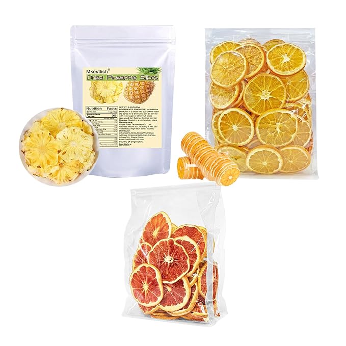 Mkostlich Dried Fruit Slices for Cocktails 3.5oz/100g Dried Pineapple Slices 3.5oz Dried Orange Slices 3.5oz Dried Grapefruit Slices