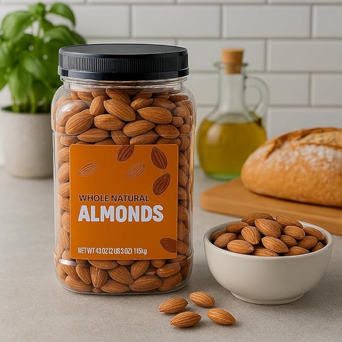 Almonds Nuts Whole Almond Raw Unsalted 40 oz Resealable Jar - Natural Protein Fiber Vitamin Mineral Energy Boost Heart Friendly - Work Travel Office - Baking Cooking Gifting