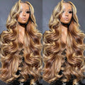 32 Inch Highlight Ombre Lace Front Wig Human Hair 13X4 HD Honey Blonde Wig Human Hair 4/27 Colored Body Wave Lace Frontal Wigs Human Hair Glueless Pre Plucked Wigs With Baby hair