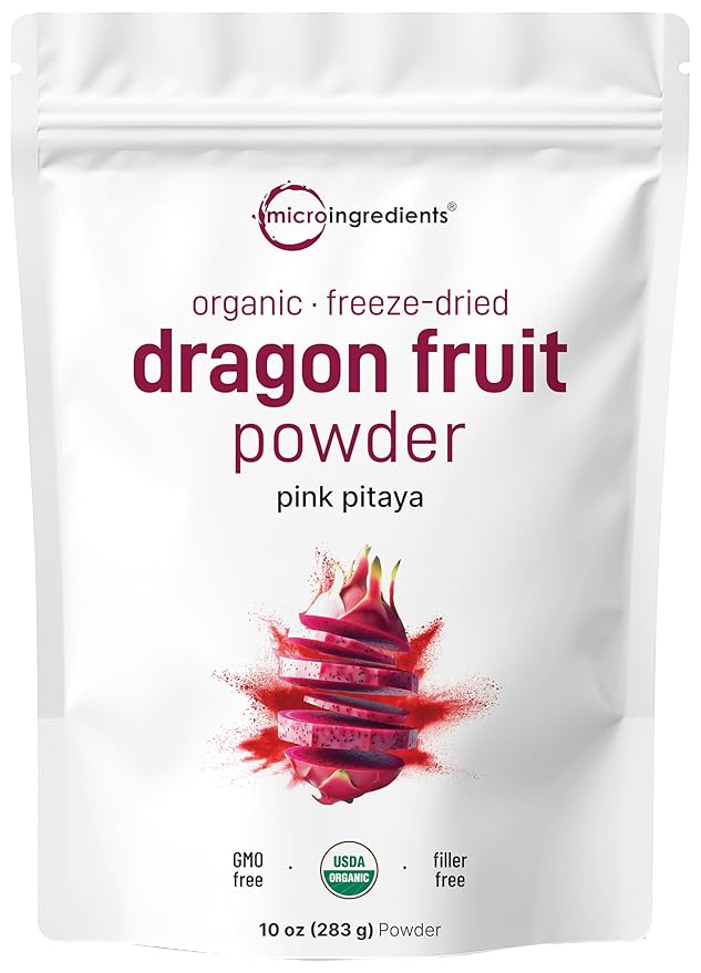 Organic Dragon Fruit Powder 10oz | 100% Natural Fruit Powder | Freeze-Dried Pink Pitaya Source | No Sugar &amp Additives | Great Flavor for Drinks Smoothie &amp Beverages | Non-GMO &amp Vegan Fr