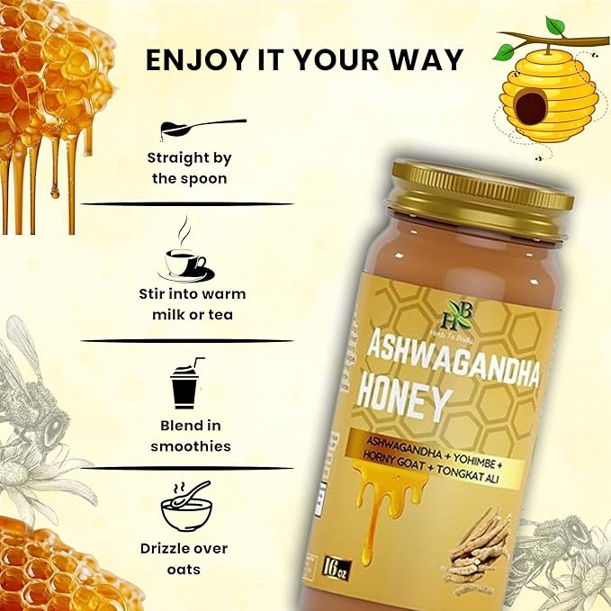 Herb To Body Ashwagandha Honey Organic – 16 oz Wildcrafted Organic Honey for Men with Ashwagandha for Balance Vitality and Natural Wellness