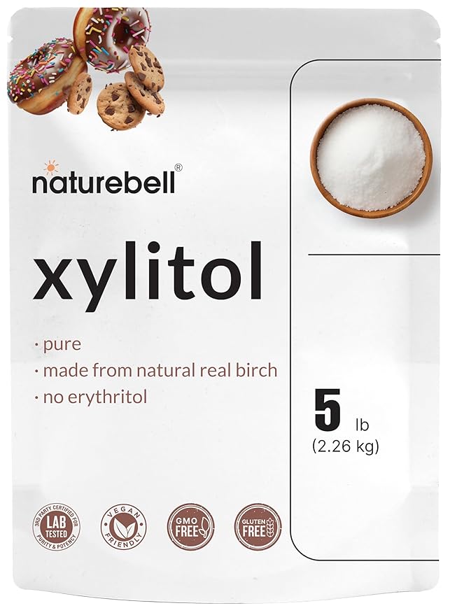 NatureBell Xylitol Sweetener 5lbs | Natural Birch Crystal Source – 1:1 Sugar Substitute – Sweet Flavor with No Erythritol – Low Calorie &amp Glycemic Impact – Sugar Free No Aftertaste Non-GMO