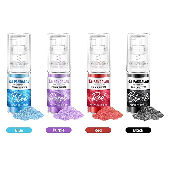 Edible Glitter Spray – Pandalab Food Grade Drink Shimmer Powder Luster Dust Spray for Cocktails Cakes Cupcakes Chocolate &amp Baking Blue Red Black Purple 5g / Bottle