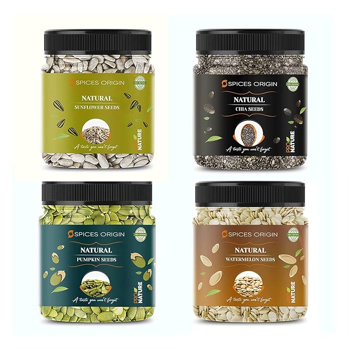 Spices Origin Premium Seeds Combo | Watermelon Seeds 250 Gm | Chia Seeds 250 Gm | Pumpkin Seeds | Sunflower Seeds 250 Gm | Immunity Combo_Packing May Vary
