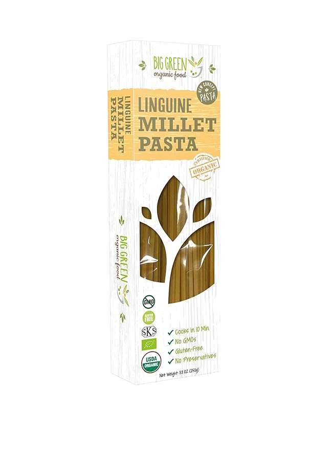Big Green Organic Food- Organic Millet Linguine Gluten-Free Lectin-Free Non-GMO Vegan Wheat and Rice Alternative 8.8oz (12 Pack)