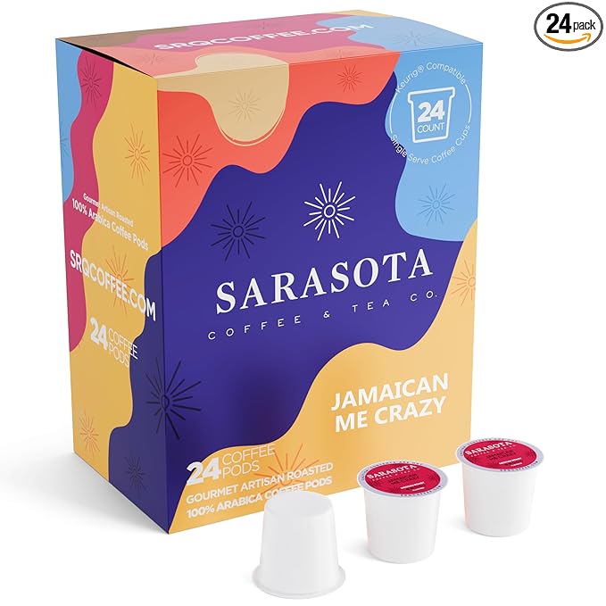 Sarasota K-Cup Coffee Pods | Medium Roast Flavored Coffee | Jamaican Me Crazy | Single Serve for Keurig Brewers | Gourmet Low Acid Mold Free | 24 Count