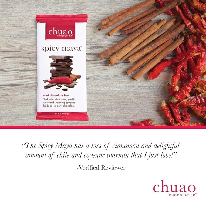 Chuao Chocolatier Spicy Maya Dark Chocolate Bars | Gourmet Cinnamon Cayenne Artisan No Preservatives | 24 Pack (0.39 oz each)