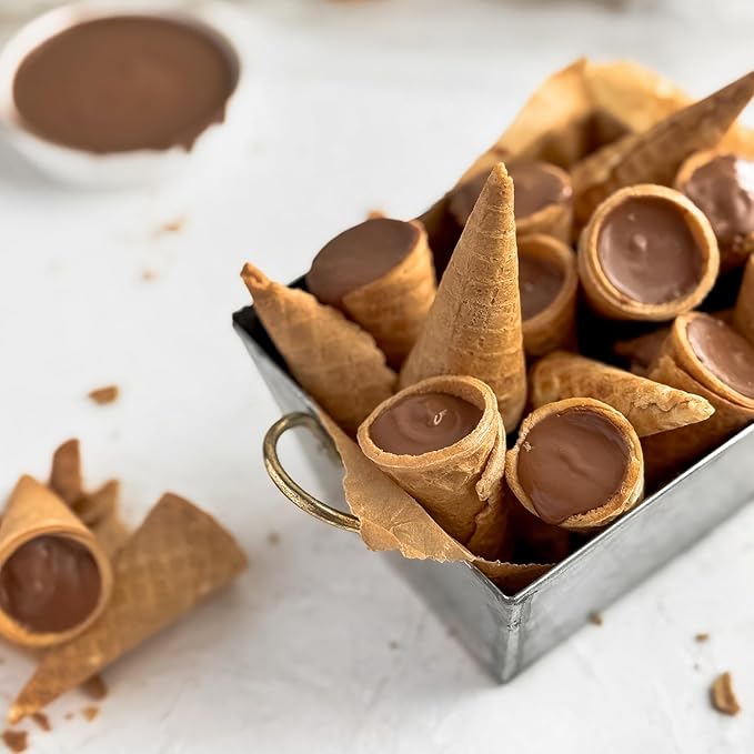 BEEMAX Dubai Style Chocolate Cones Mini Waffle Filled with Milk Pistachio Cream &amp Crunchy Kadaifi Gourmet Middle Eastern for Gifting &amp Indulging 4.24 oz Resealable Pouch 2-Pack