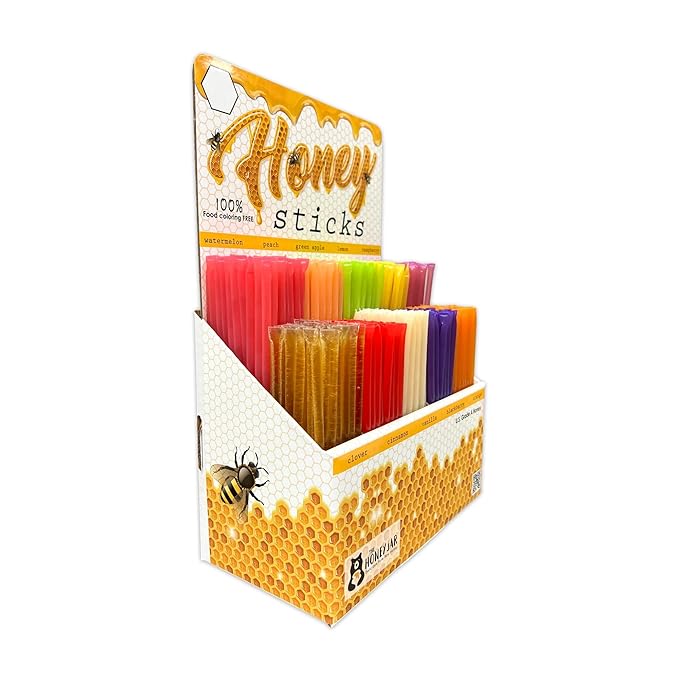 The Honey Jar - Traditional Honey Stick Retail Display with 500 Assorted Honey Sticks perfect for Gift Shop Grocery Store Boutique Farmers Market